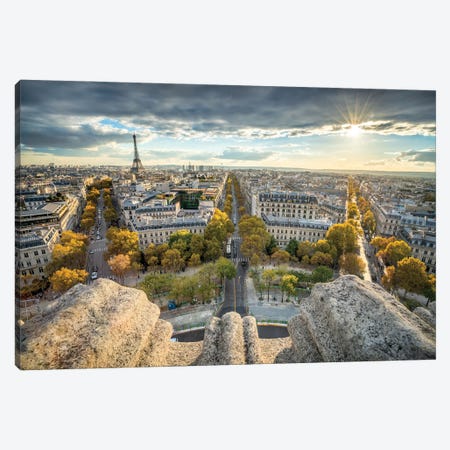 Paris Skyline In Autumn With Eiffel Tower View At Sunset Canvas Print #JNB1787} by Jan Becke Canvas Art
