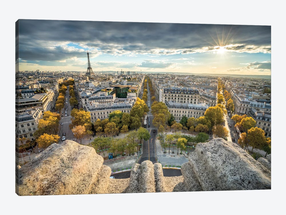 Paris Skyline In Autumn With Eiffel Tower View At Sunset by Jan Becke 1-piece Canvas Wall Art