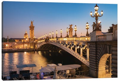 Pont Alexandre III And Seine River At Night, Paris, France Canvas Art Print - Paris Photography