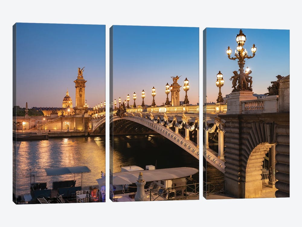 Pont Alexandre III And Seine River At Night, Paris, France by Jan Becke 3-piece Canvas Art Print