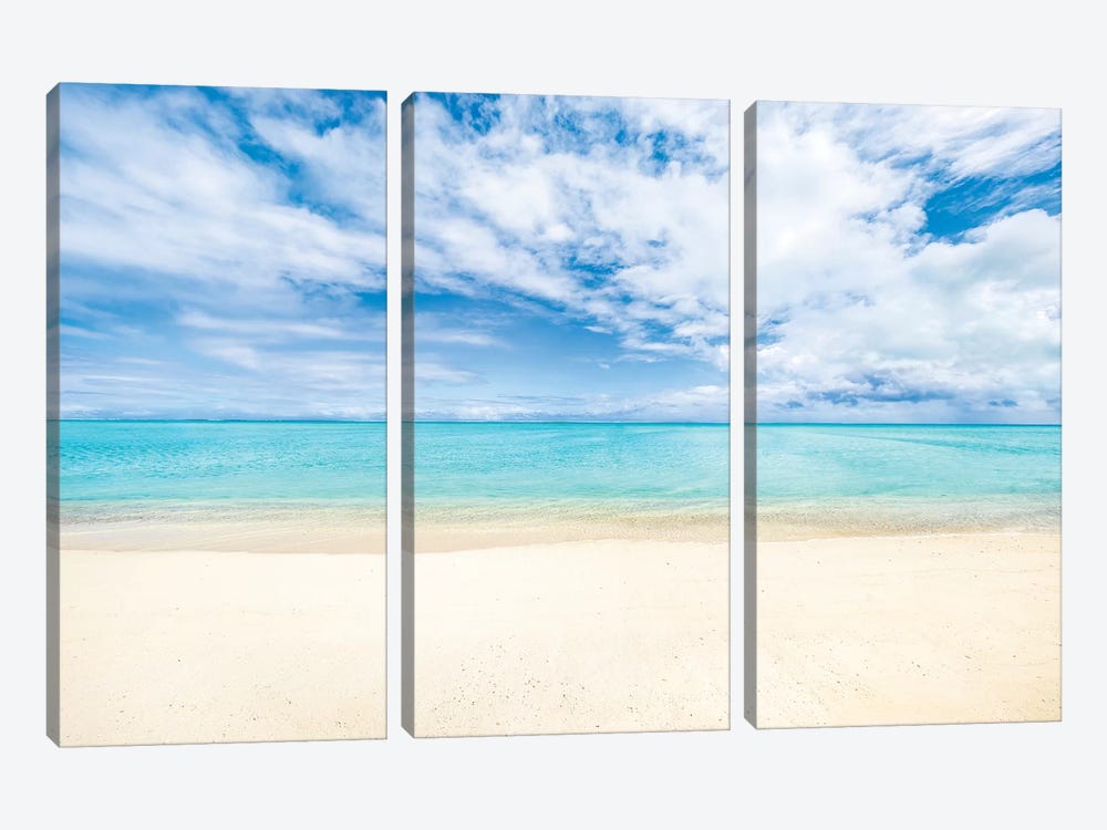White Sandy Beach On Bora Bora by Jan Becke 3-piece Art Print