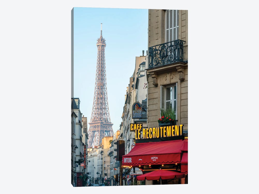 Eiffel Tower And Cafe "Le Recrutement" In Paris, France by Jan Becke 1-piece Art Print