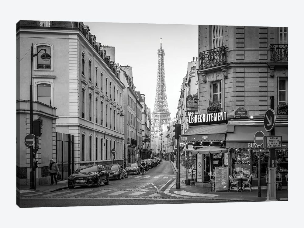 Rue Saint Dominique And Eiffel Tower In Black And White by Jan Becke 1-piece Canvas Artwork