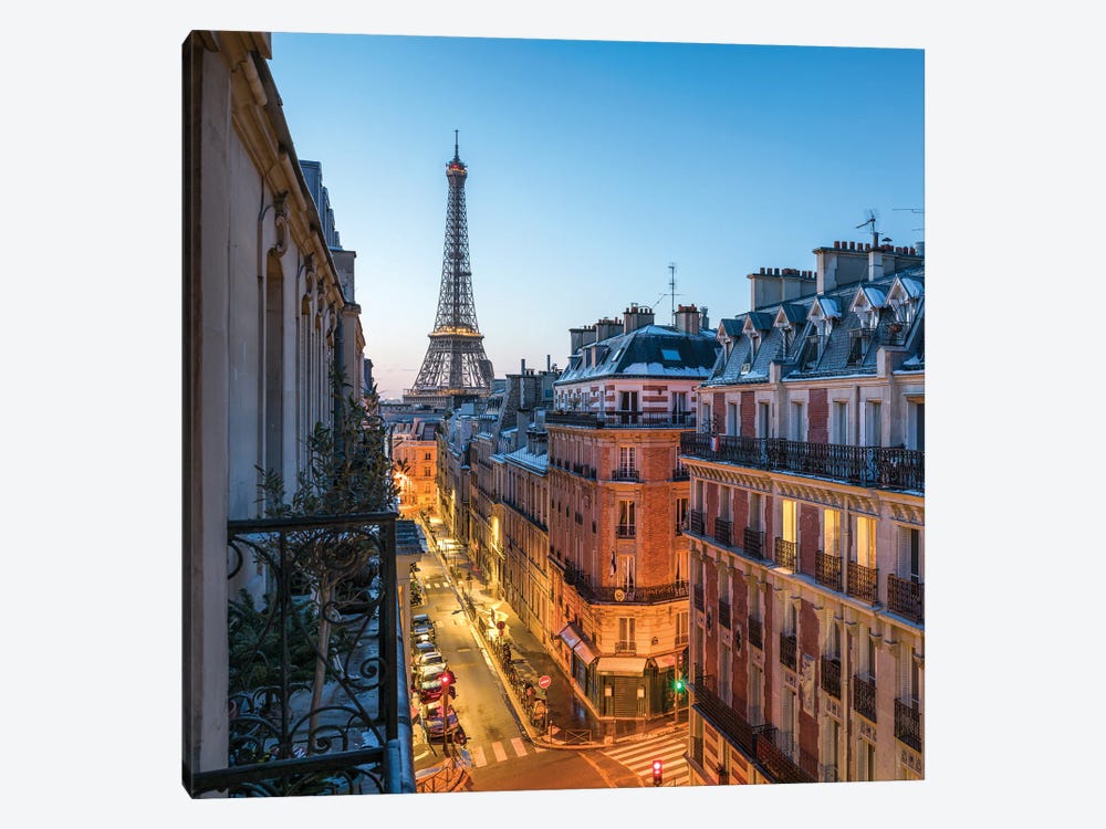 Balcony With Eiffel Tower View At Dusk, Paris, France by Jan Becke 1-piece Canvas Wall Art