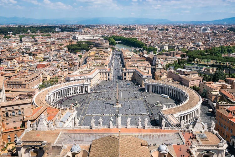 St. Peter's Square Seen From Top Of St. Peter's Basilica In Rome, Italy