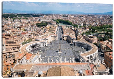 St. Peter's Square Seen From Top Of St. Peter's Basilica In Rome, Italy Canvas Art Print - Russia Art