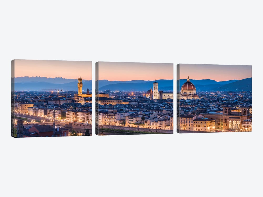 Florence Skyline Panorama At Night, Tuscany, Italy by Jan Becke 3-piece Canvas Print