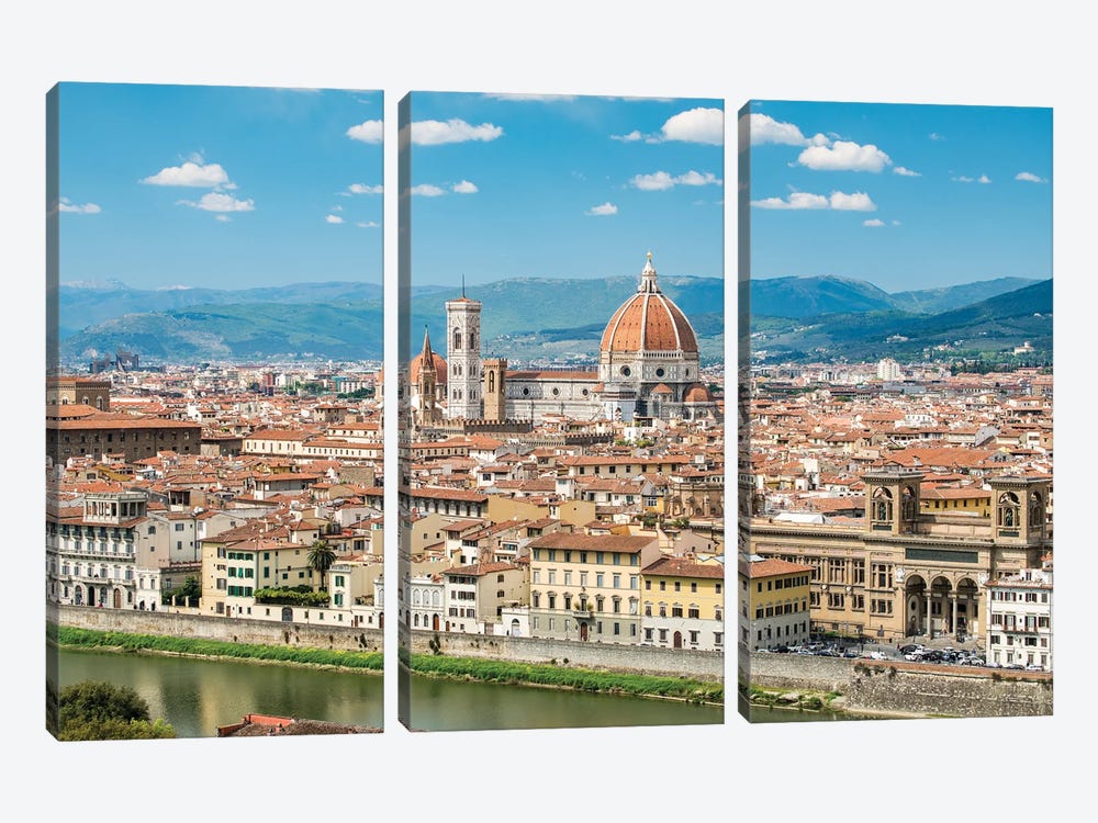 Florence Skyline With Florence Cathedral In Summer, Tuscany, Italy by Jan Becke 3-piece Canvas Print