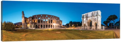 Colosseum And Arch Of Constantine At Night, Rome, Italy Canvas Art Print - Lazio Art