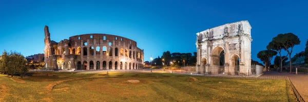Ancient Ruins: Colosseum And Arch Of Constantine At Night, Rome, Italy by Jan Becke