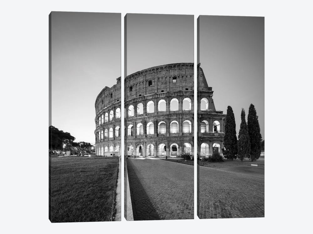 Colosseum In Black And White, Rome, Italy by Jan Becke 3-piece Canvas Wall Art