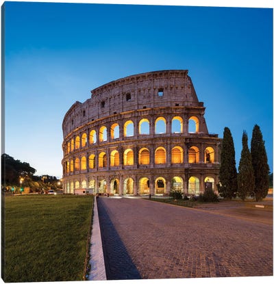 Colosseum Illuminated At Night, Rome, Italy Canvas Art Print - Rome Art