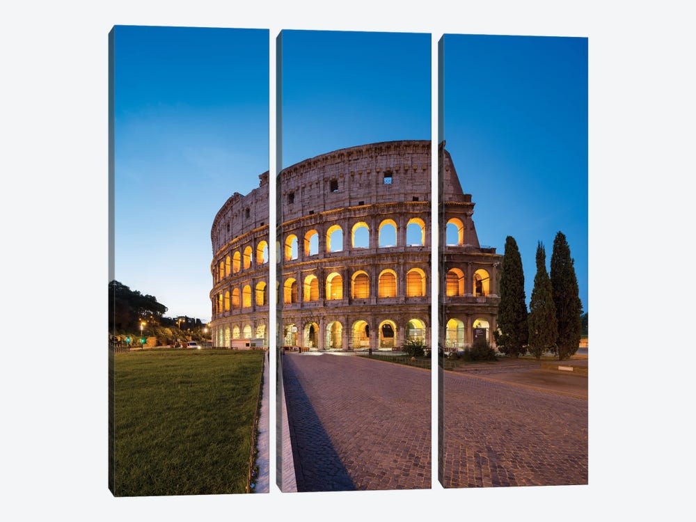 Colosseum Illuminated At Night, Rome, Italy by Jan Becke 3-piece Canvas Print