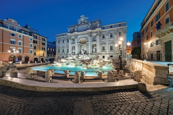 Fountains: Trevi Fountain At Night, Rome, Italy by Jan Becke