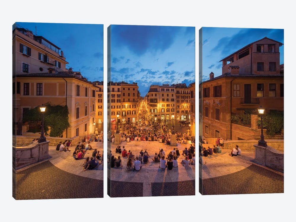 Spanish Steps And Piazza Die Spagna At Night, Rome, Italy by Jan Becke 3-piece Canvas Art