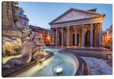 Fontana Del Pantheon And Pantheon At The Piazza Della Rotonda, Rome, Italy Canvas Art Print - Rome Art