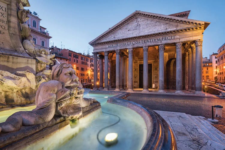 Fontana Del Pantheon And Pantheon At The Piazza Della Rotonda, Rome, Italy