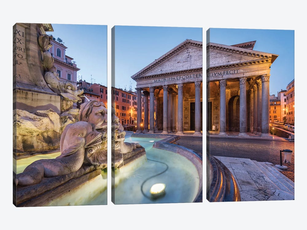Fontana Del Pantheon And Pantheon At The Piazza Della Rotonda, Rome, Italy by Jan Becke 3-piece Canvas Artwork