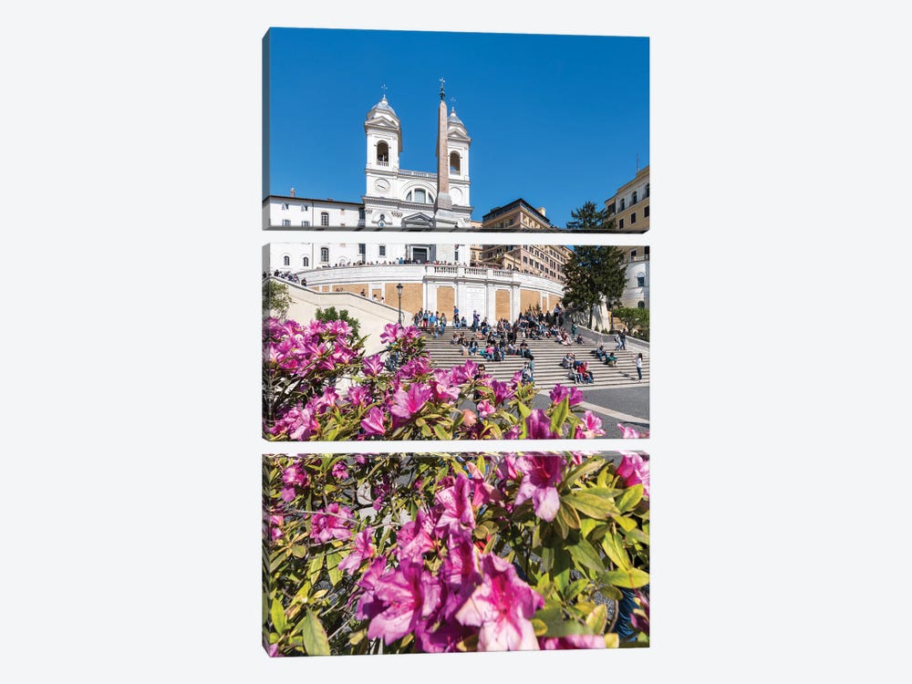 Azalea Flowers Also Known As Rhododendron In Spring At The Spanish Steps, Rome, Italy by Jan Becke 3-piece Art Print