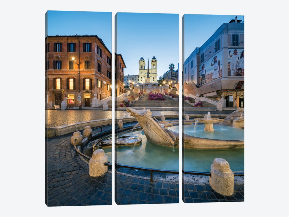 Spanish Steps And Fontana Della Barcaccia Fountain, Piazza Di Spagna, Rome, Italy by Jan Becke 3-piece Canvas Wall Art