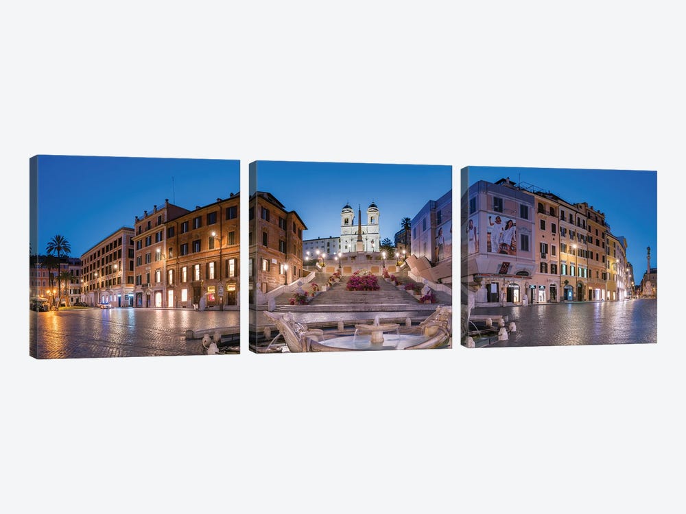 Panoramic View Of The Spanish Steps And Fontana Della Barcaccia Fountain At The Piazza Di Spagna, Rome, Italy by Jan Becke 3-piece Canvas Print