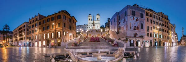 Fountains: Panoramic View Of The Spanish Steps And Fontana Della Barcaccia Fountain At The Piazza Di Spagna, Rome, Italy by Jan Becke
