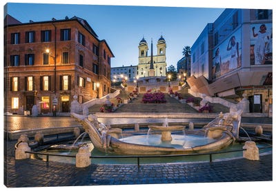 Spanish Steps And Fontana Della Barcaccia Fountain At The Piazza Di Spagna, Rome, Italy Canvas Art Print - Catalonia Art
