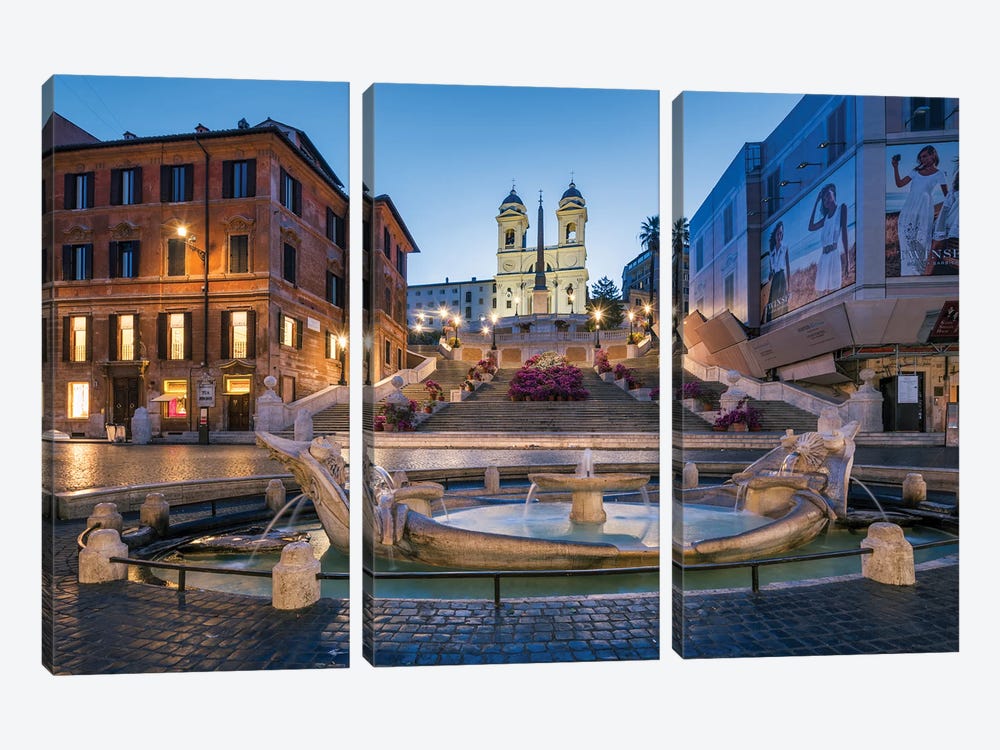 Spanish Steps And Fontana Della Barcaccia Fountain At The Piazza Di Spagna, Rome, Italy by Jan Becke 3-piece Canvas Art