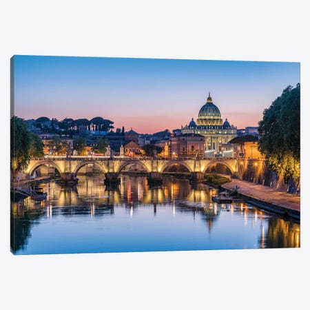 Rome Skyline With View Of St. Peter's Basilica And Tiber River At Sunset, Rome, Italy Canvas Print #JNB1856} by Jan Becke Canvas Wall Art