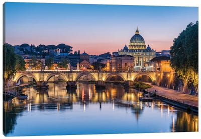 Rome Skyline With View Of St. Peter's Basilica And Tiber River At Sunset, Rome, Italy Canvas Art Print - Rome Skylines