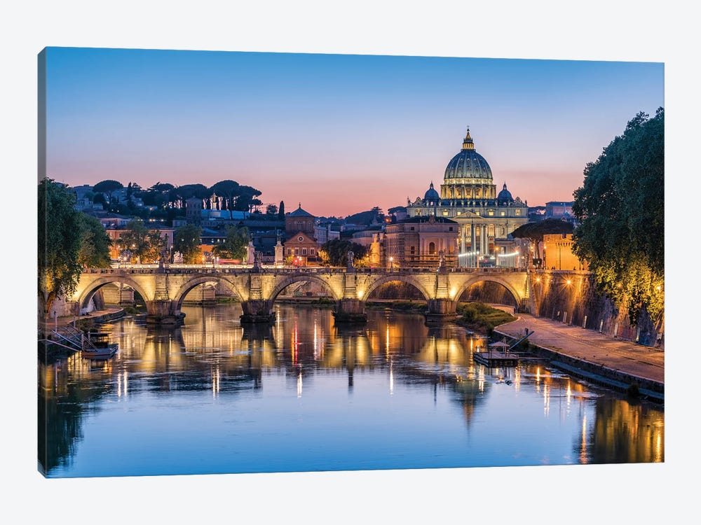 Rome Skyline With View Of St. Peter's Basilica And Tiber River At Sunset, Rome, Italy by Jan Becke 1-piece Canvas Artwork