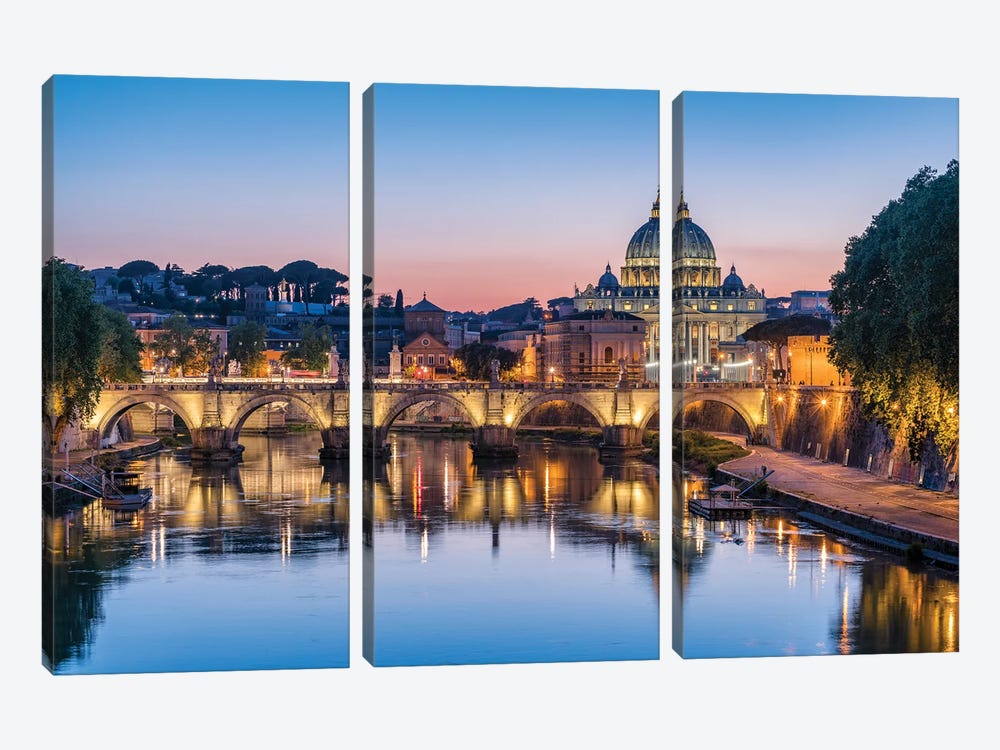 Rome Skyline With View Of St. Peter's Basilica And Tiber River At Sunset, Rome, Italy by Jan Becke 3-piece Canvas Art