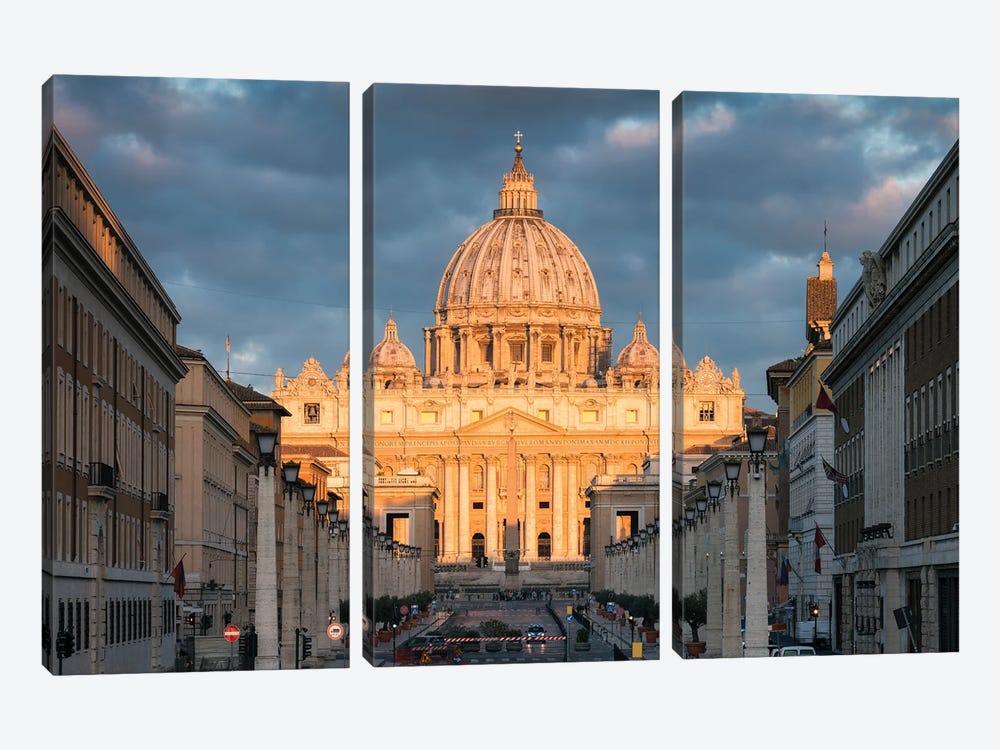 St. Peter's Basilica At Sunrise, Rome, Italy by Jan Becke 3-piece Canvas Artwork