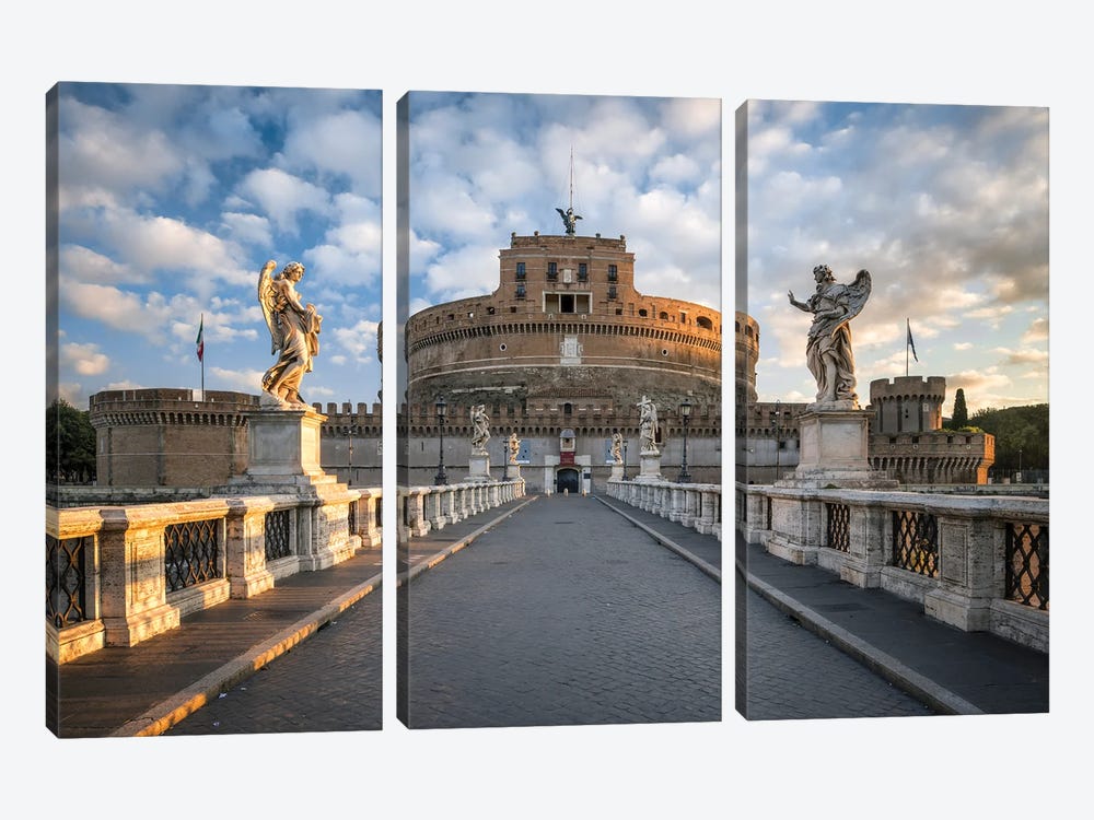 Castel Sant'Angelo And Pont Sant'Angelo At Dusk, Rome, Italy by Jan Becke 3-piece Canvas Print