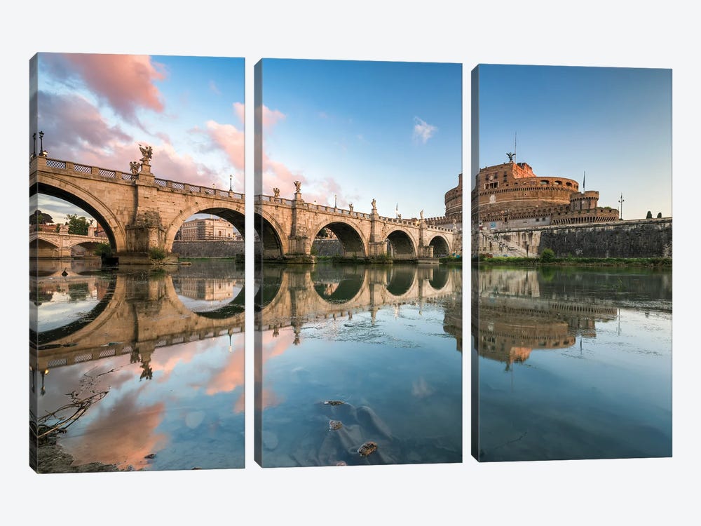 Castel Sant'Angelo And Ponte Sant'Angelo At Sunrise, Rome, Italy by Jan Becke 3-piece Canvas Art