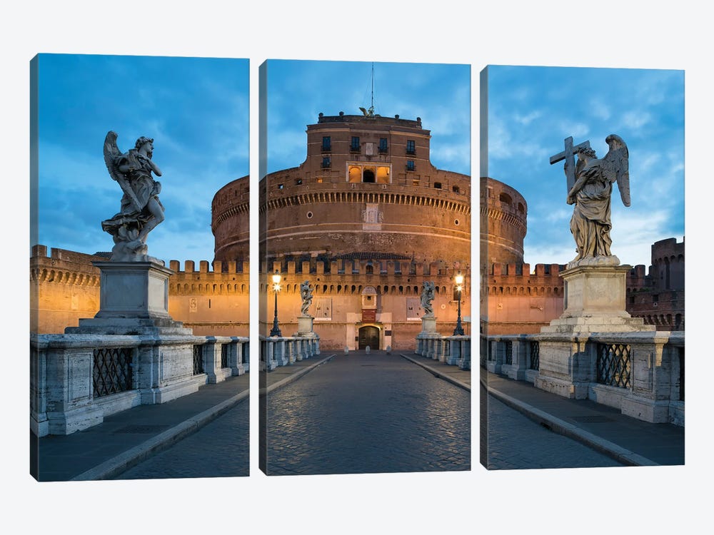 Castel Sant'Angelo And Ponte Sant'Angelo At Dusk, Rome, Italy by Jan Becke 3-piece Canvas Print