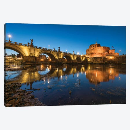 Castel Sant'Angelo And Ponte Sant'Angelo Along The Tiber River At Night, Rome, Italy Canvas Print #JNB1863} by Jan Becke Canvas Wall Art