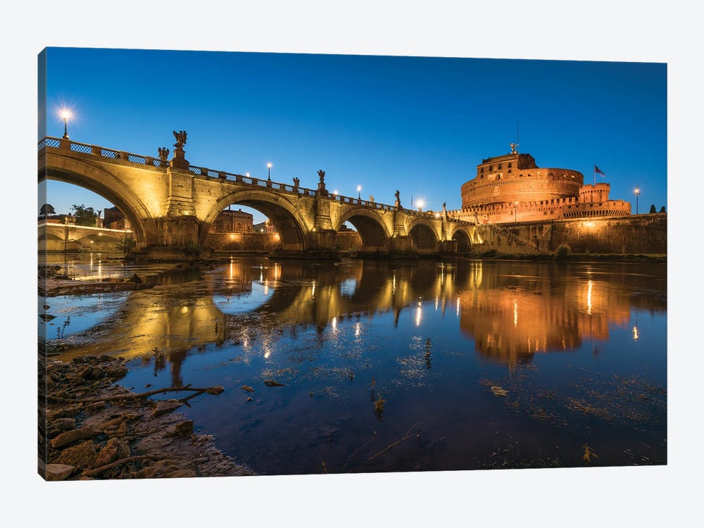 Castel Sant'Angelo And Ponte Sant'Angelo Along The Tiber River At Night, Rome, Italy by Jan Becke 1-piece Canvas Artwork