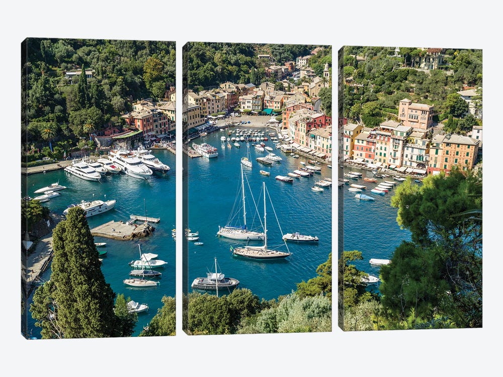Portofino Harbour In Summer, Genoa, Italy by Jan Becke 3-piece Canvas Wall Art