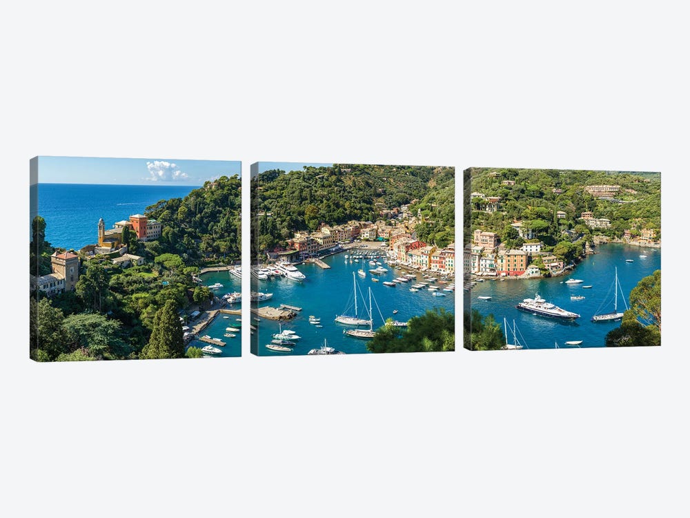 Portofino Panorama In Summer, Genoa, Italy by Jan Becke 3-piece Canvas Art