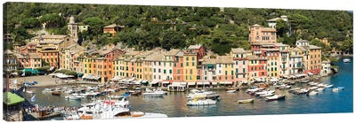 Panoramic View Of The Harbour In Portofino, Genoa, Italy Canvas Art Print - Genoa