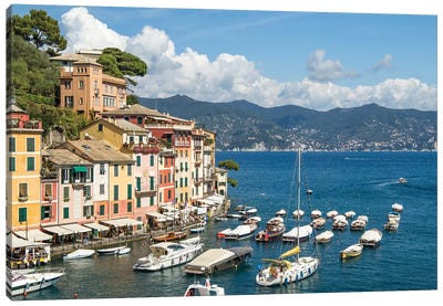 Portofino Yacht Harbour In Summer, Genoa, Italy Canvas Art Print - Harbor & Port Art