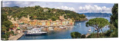 Panoramic View Of Portofino In Summer, Genoa, Italy Canvas Art Print - Genoa