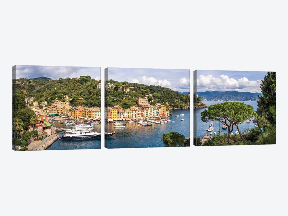 Panoramic View Of Portofino In Summer, Genoa, Italy by Jan Becke 3-piece Canvas Artwork