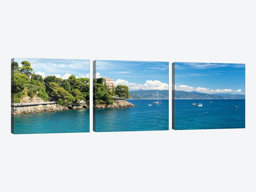 Panoramic View Of The Baia Cannone Bay, Portofino, Italy by Jan Becke 3-piece Canvas Print