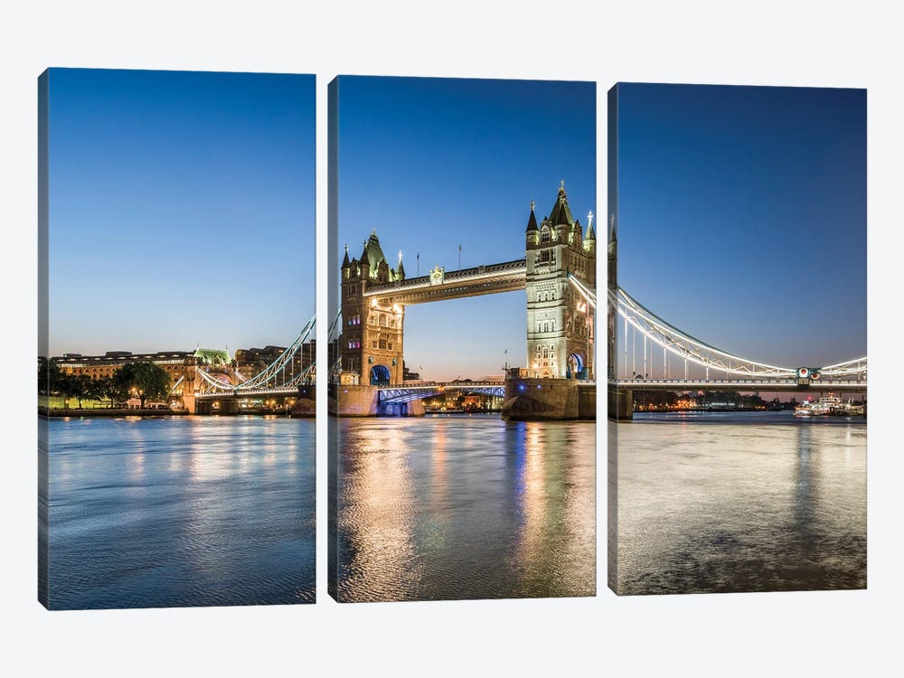 Tower Bridge And River Thames At Night, London, United Kingdom by Jan Becke 3-piece Canvas Print