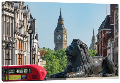 Sir Edwin Landseer's Lion With Big Ben In The Background, Trafalgar Square, London, United Kingdom Canvas Art Print - Big Ben