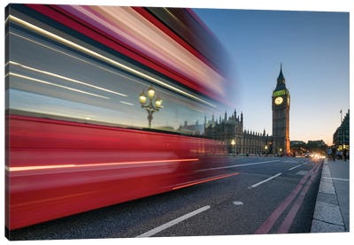 Red Double Decker Bus Crossing Westminster Bridge With Big Ben In The Background, London, United Kingdom Canvas Art Print - Big Ben