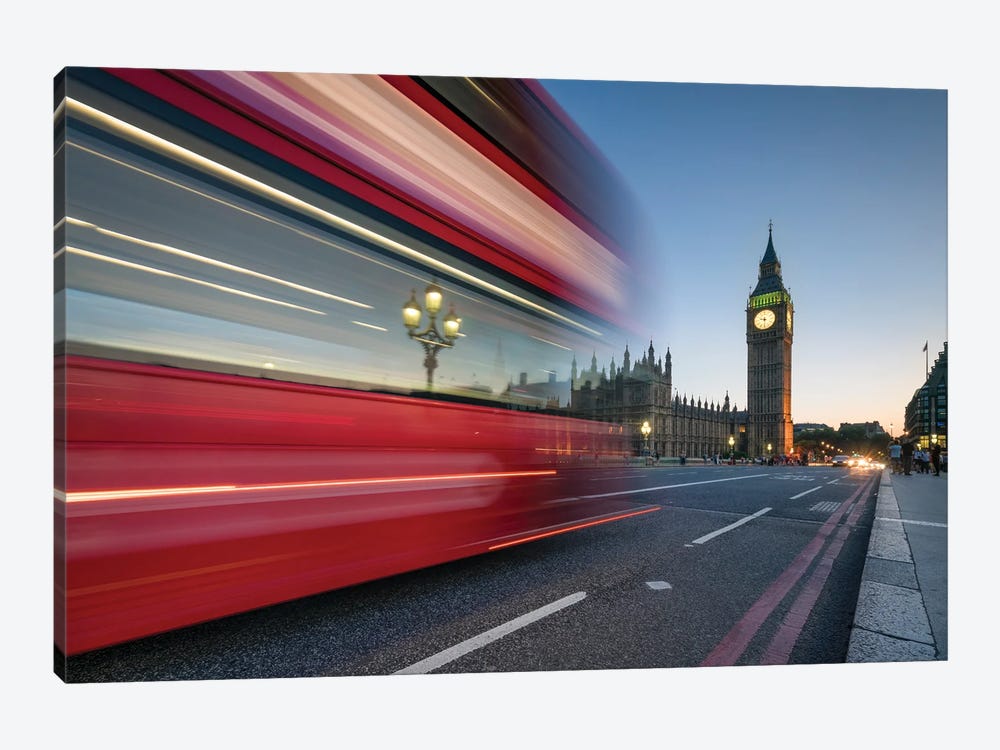 Red Double Decker Bus Crossing Westminster Bridge With Big Ben In The Background, London, United Kingdom by Jan Becke 1-piece Canvas Art