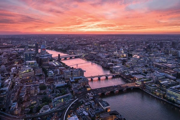 England: London Skyline At Sunset by Jan Becke